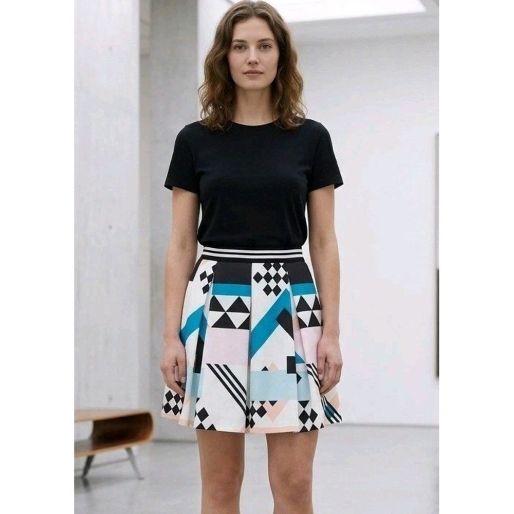 Peacebird Street Mini Skirt Womens Sz L Geometric Abstract Pleated A-Line Artsy